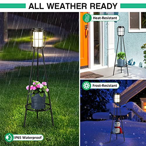 Metal Solar Floor Lamps Outdoor with Plant Stand, 2 Pack Waterproo...