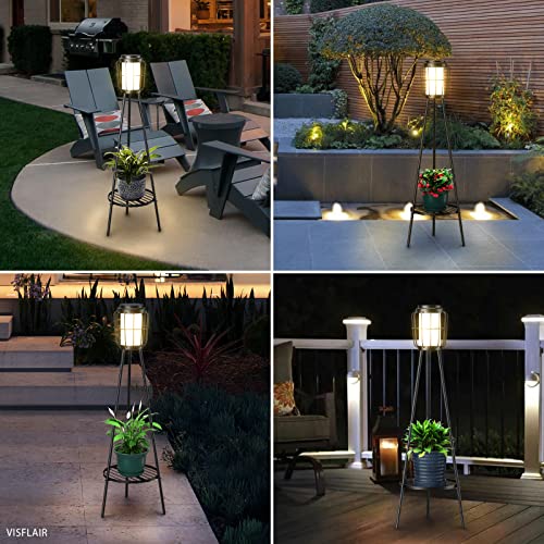Metal Solar Floor Lamps Outdoor with Plant Stand, 2 Pack Waterproo...