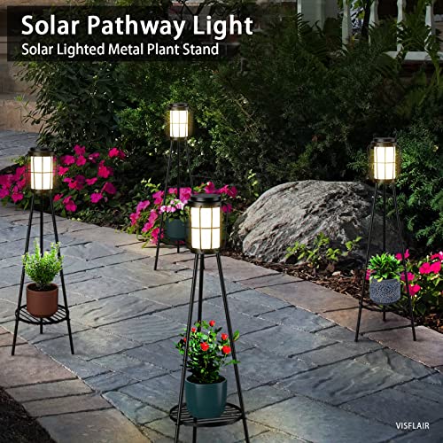 Metal Solar Floor Lamps Outdoor with Plant Stand, 2 Pack Waterproo...