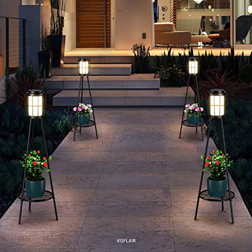 Metal Solar Floor Lamps Outdoor with Plant Stand, 2 Pack Waterproo...