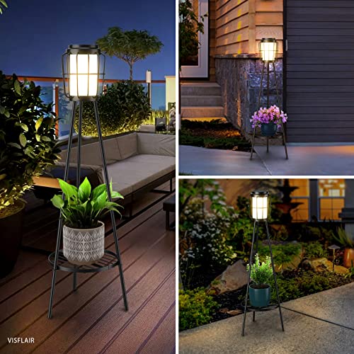 Metal Solar Floor Lamps Outdoor with Plant Stand, 2 Pack Waterproo...