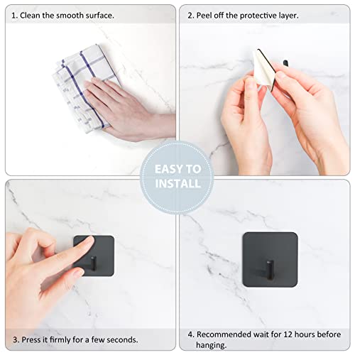 VISV Adhesive Hooks, Black Self Adhesive Shower Wall Hooks Waterp...