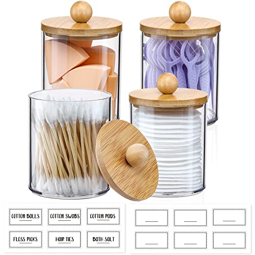 VITEVER 4 Pack Qtip Holder Dispenser with Bamboo Lids - 10 oz Clea...