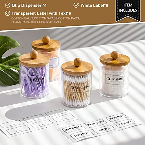 VITEVER 4 Pack Qtip Holder Dispenser with Bamboo Lids - 10 oz Clea...