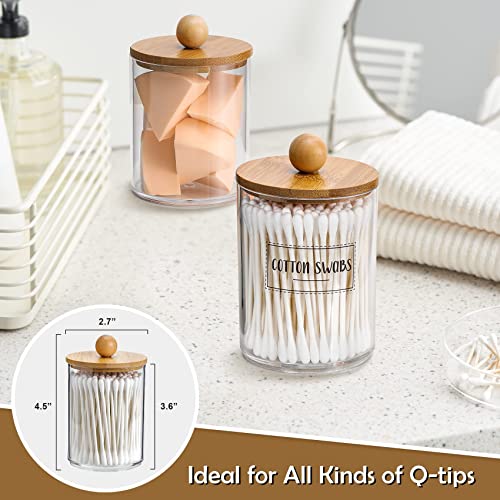 VITEVER 4 Pack Qtip Holder Dispenser with Bamboo Lids - 10 oz Clea...