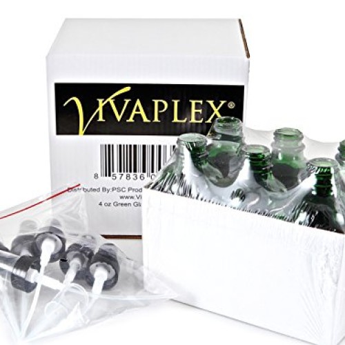 Vivaplex, 6 Glass Bottles with Black Fine Mist Sprayer, 4 oz, Green