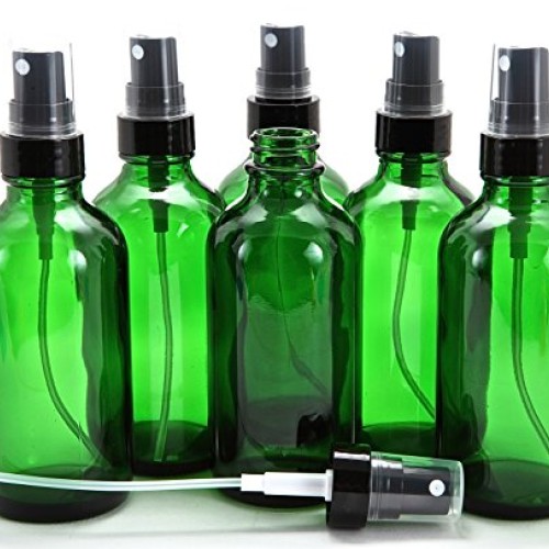Vivaplex, 6 Glass Bottles with Black Fine Mist Sprayer, 4 oz, Green