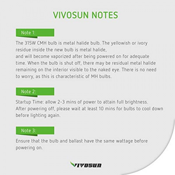 VIVOSUN 2-Pack Full-Spectrum 315W 3000K Ceramic Metal Halide Grow ...