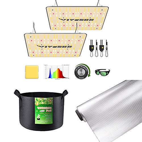 VIVOSUN 2-Pack VS1000 LED Grow Light with Grow Bag, Film Foil Roll