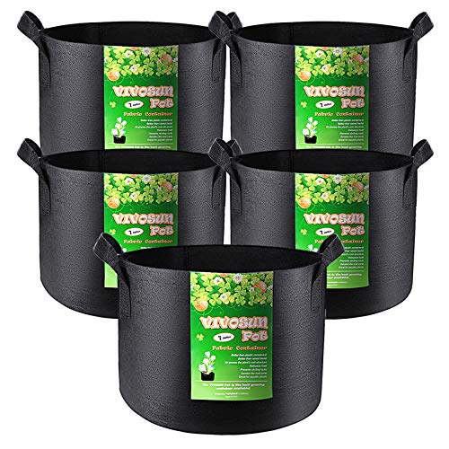 VIVOSUN 5-Pack 1 Gallon Grow Bags Heavy Duty Thickened Nonwoven Fa...