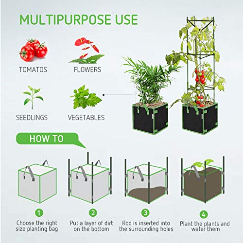 VIVOSUN 5 Pack 10 Gallon Square Grow Bags, Thick Fabric Bags with ...