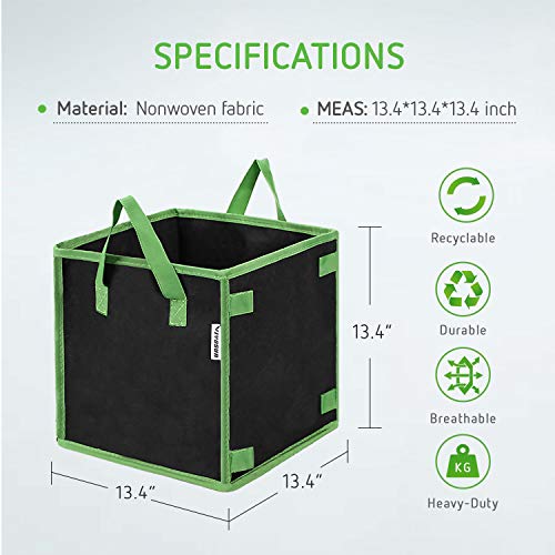 VIVOSUN 5 Pack 10 Gallon Square Grow Bags, Thick Fabric Bags with ...