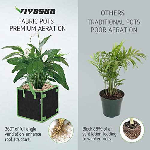 VIVOSUN 5 Pack 10 Gallon Square Grow Bags, Thick Fabric Bags with ...