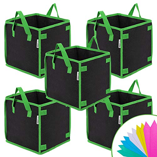 VIVOSUN 5 Pack 10 Gallon Square Grow Bags, Thick Fabric Bags with ...