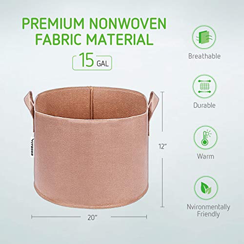 VIVOSUN 5-Pack 15 Gallons Heavy Duty Thickened Nonwoven Fabric Pot...