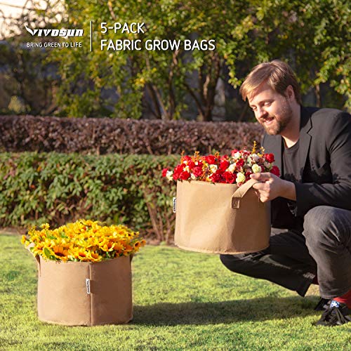 VIVOSUN 5-Pack 15 Gallons Heavy Duty Thickened Nonwoven Fabric Pot...