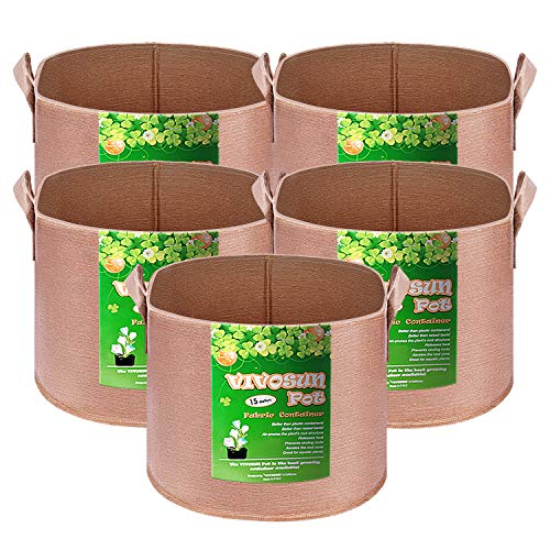 VIVOSUN 5-Pack 15 Gallons Heavy Duty Thickened Nonwoven Fabric Pot...