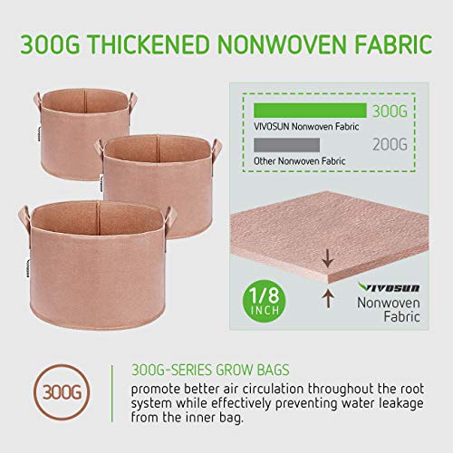 VIVOSUN 5-Pack 3 Gallons Heavy Duty Thickened Nonwoven Fabric Pots...