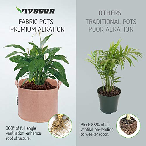 VIVOSUN 5-Pack 3 Gallons Heavy Duty Thickened Nonwoven Fabric Pots...