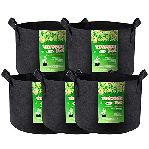VIVOSUN 5-Pack 5 Gallon Grow Bags Heavy Duty 300G Thickened Nonwov...
