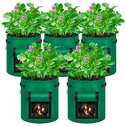 VIVOSUN 5-Pack 7 Gallon Potato Grow Bags, Fabric Pots with Handle ...