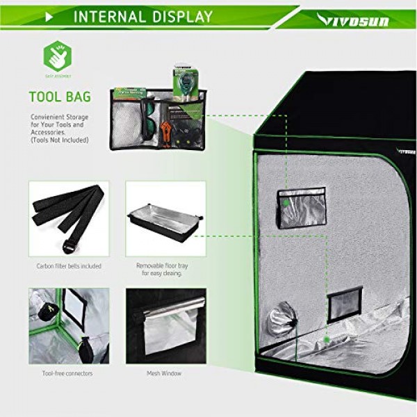 VIVOSUN 60x60x72 Indoor Grow Tent, Roof Cube Tent with Observat...