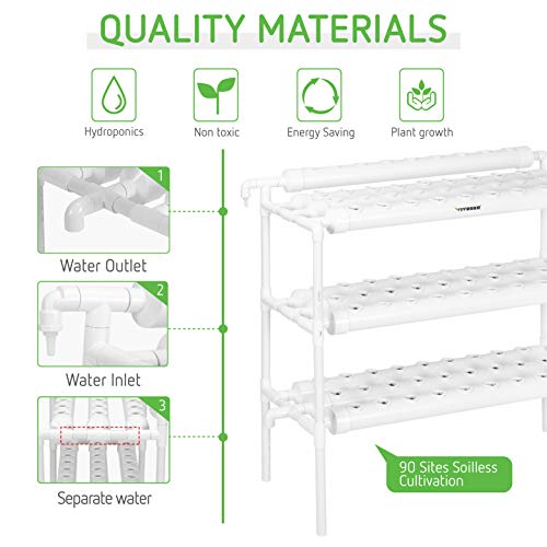 VIVOSUN Hydroponic Grow Kit, 3 Layers 90 Plant Sites 10 PVC Pipes ...