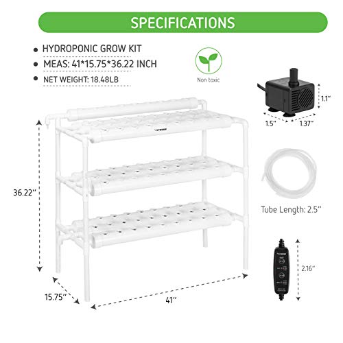 VIVOSUN Hydroponic Grow Kit, 3 Layers 90 Plant Sites 10 PVC Pipes ...