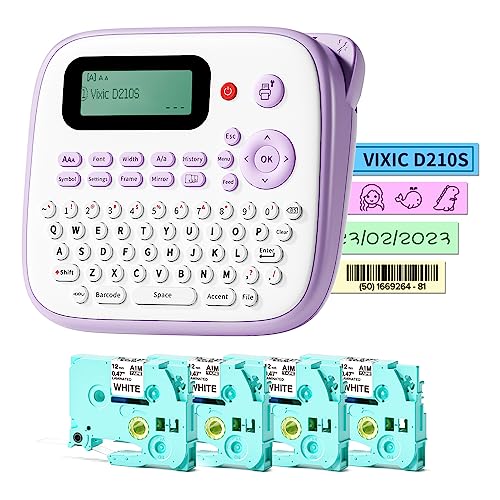 Vixic Label Maker Machine with 4 Tapes Portable Label Makers D210S...