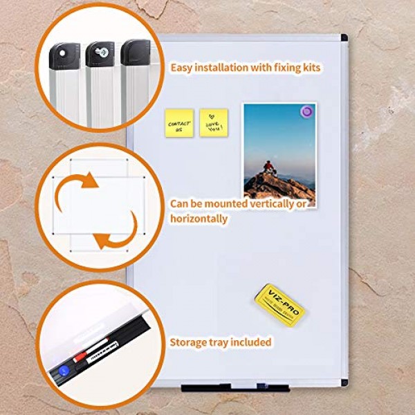 VIZ-PRO Magnetic Dry Erase Board, 36 X 24 Inches, Silver Aluminium...
