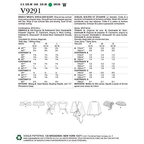 Vogue Patterns V9291XY0 Other Misses Wraps, Small/Medium/Large, G...