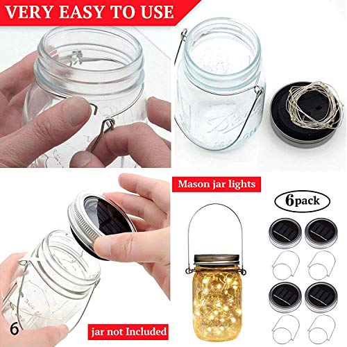 6 x Solar Mason Jar Lights and Handle/3 Fairy Sticker,6 Pack 30 Ma...