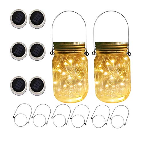 6 x Solar Mason Jar Lights and Handle/3 Fairy Sticker,6 Pack 30 Ma...
