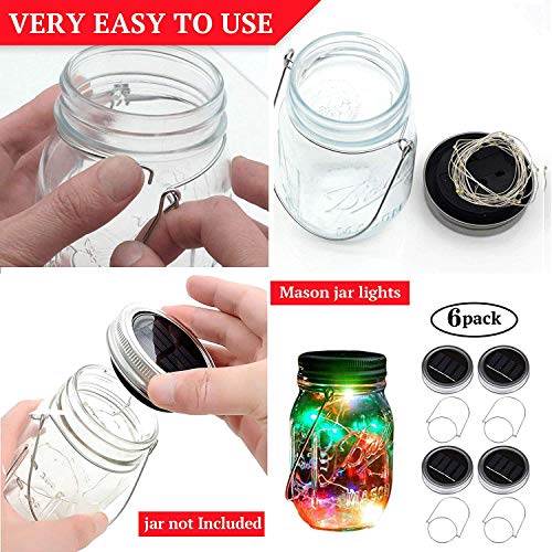 Solar Mason Jar Lid LightHandle/Fairy Sticker Included,6 Pack 30...