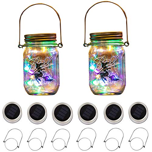 Solar Mason Jar Lid LightHandle/Fairy Sticker Included,6 Pack 30...