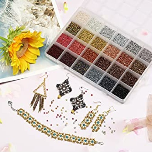 VOOMOLOVE 12/0 Glass Seed Beads About 15600pcs 24 Colors 2mm Loose...
