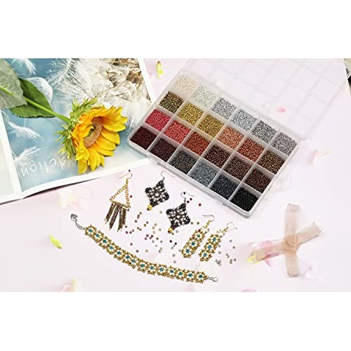 VOOMOLOVE 12/0 Glass Seed Beads About 15600pcs 24 Colors 2mm Loose...