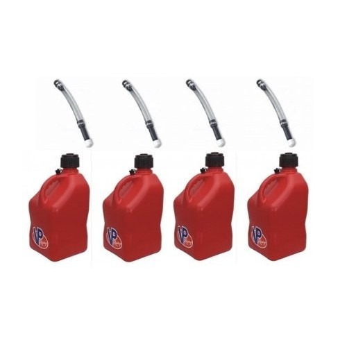 4 Pack VP 5 Gallon Square Red Racing Utility Jugs with 4 Deluxe Fi...