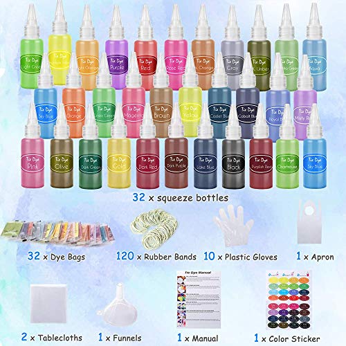 32 Color Tie Dye Kit for Kids,Vsadey Tie-Dye Kits for Dying Fabric...