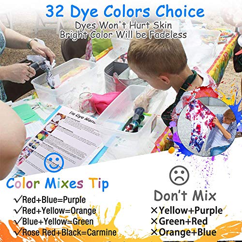 32 Color Tie Dye Kit for Kids,Vsadey Tie-Dye Kits for Dying Fabric...