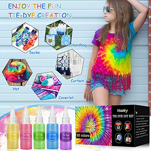 32 Color Tie Dye Kit for Kids,Vsadey Tie-Dye Kits for Dying Fabric...