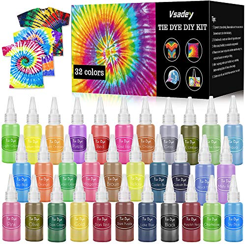 32 Color Tie Dye Kit for Kids,Vsadey Tie-Dye Kits for Dying Fabric...