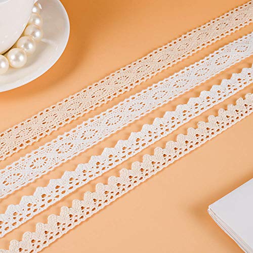 VU100 22 Yards Crochet Cotton Lace Trim Ribbon,4 Rolls Vintage Sew...