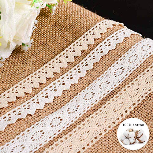 VU100 22 Yards Crochet Cotton Lace Trim Ribbon,4 Rolls Vintage Sew...