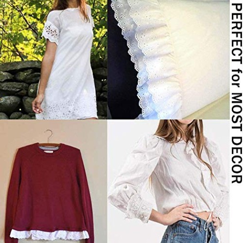 VU100 Scalloped Eyelet Lace Trim White, 4 Inch Wide 5 Yard Cotton ...