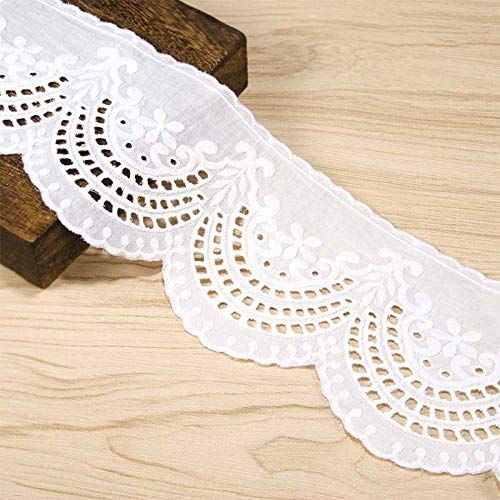 VU100 Scalloped Eyelet Lace Trim White, 4 Inch Wide 5 Yard Cotton ...