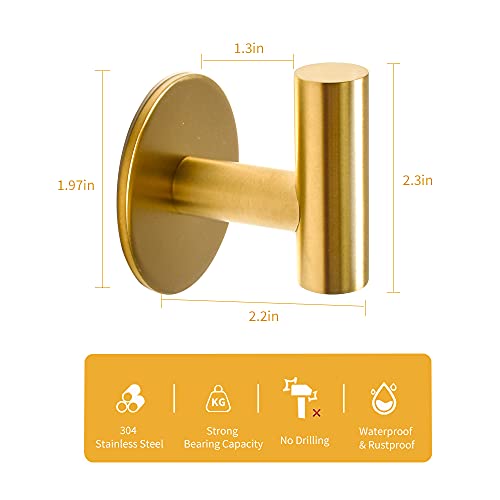 Vuzvuv Adhesive Hooks Brushed Gold SUS304 Stainless Steel Towel Ho...