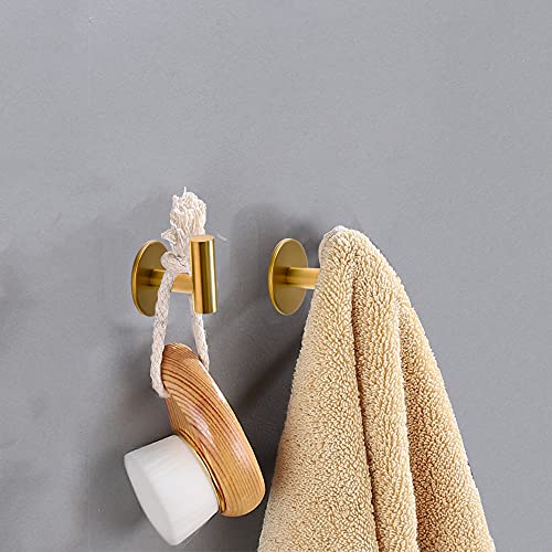 Vuzvuv Adhesive Hooks Brushed Gold SUS304 Stainless Steel Towel Ho...