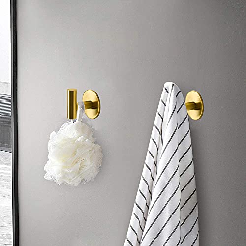 Vuzvuv Adhesive Hooks Brushed Gold SUS304 Stainless Steel Towel Ho...