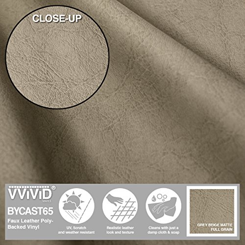 VViViD Bycast65 Grey Beige Full-Grain Faux Leather Marine Vinyl Fa...